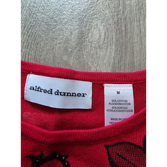 Alfred Dunner Red Floral Embellished Rhinestone Sweater Top M  Long Sleeve - Picture 5 of 7